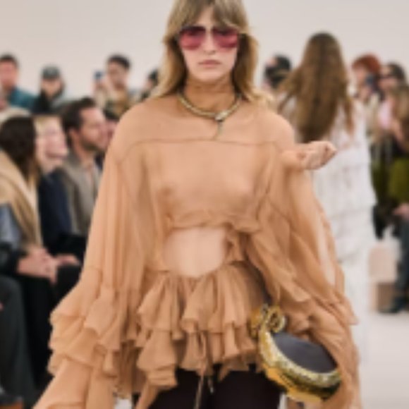 See by Chloe black ruffled 3/4 sleeve crepe-like boat neck blouse, size 4-EU 34 - Picture 10 of 11